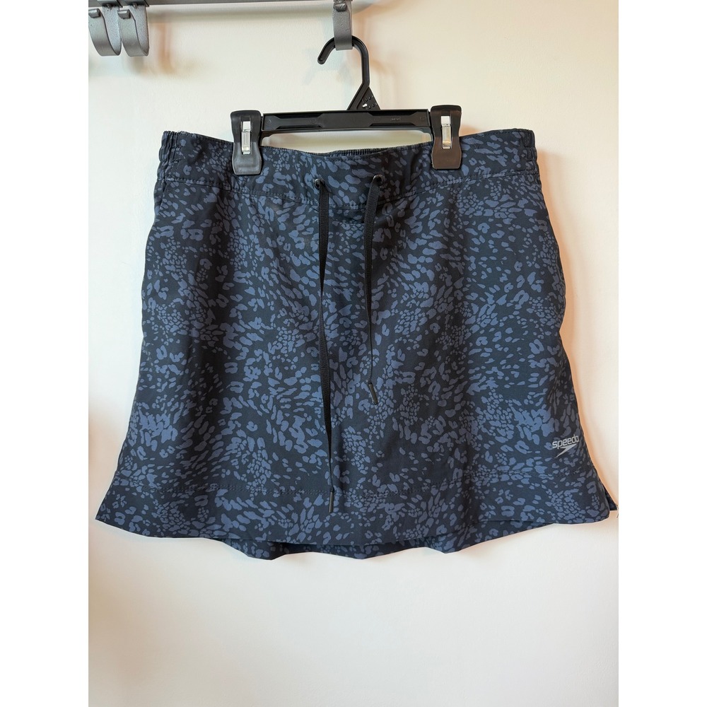 Speedo Womens Swim Skort Navy Leopard Print Skirt with Briefs Size Large 0580